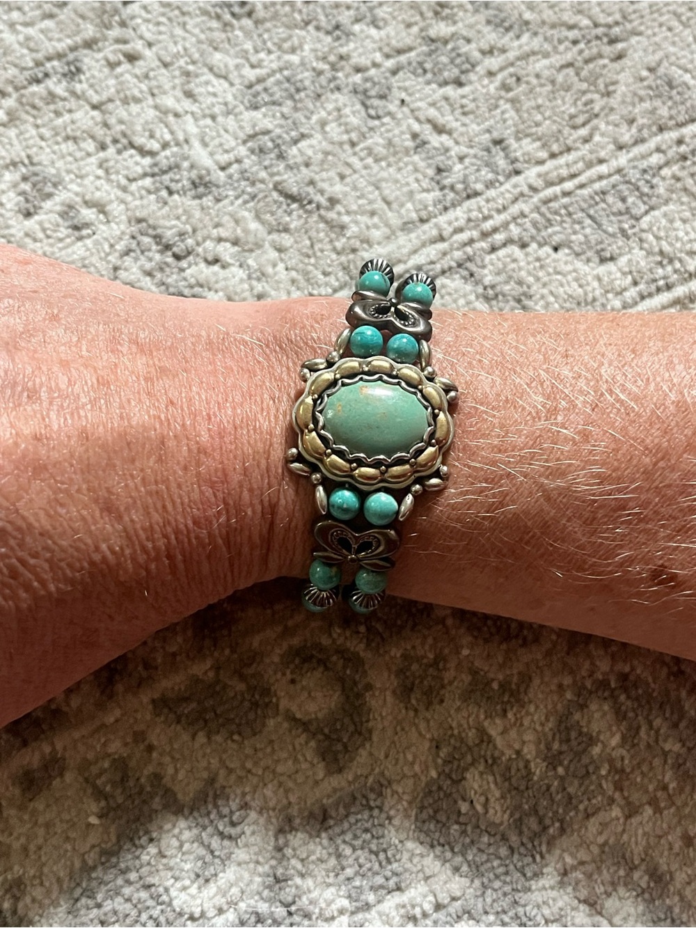 Carolyn Pollack Sterling Silver & Brass Green Turquoise Beaded Bracelet
